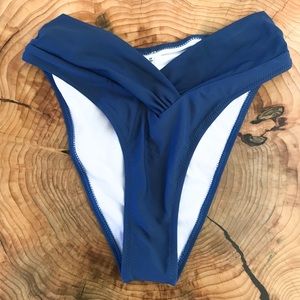 Blue high-cut v-waist swimsuit bottoms
